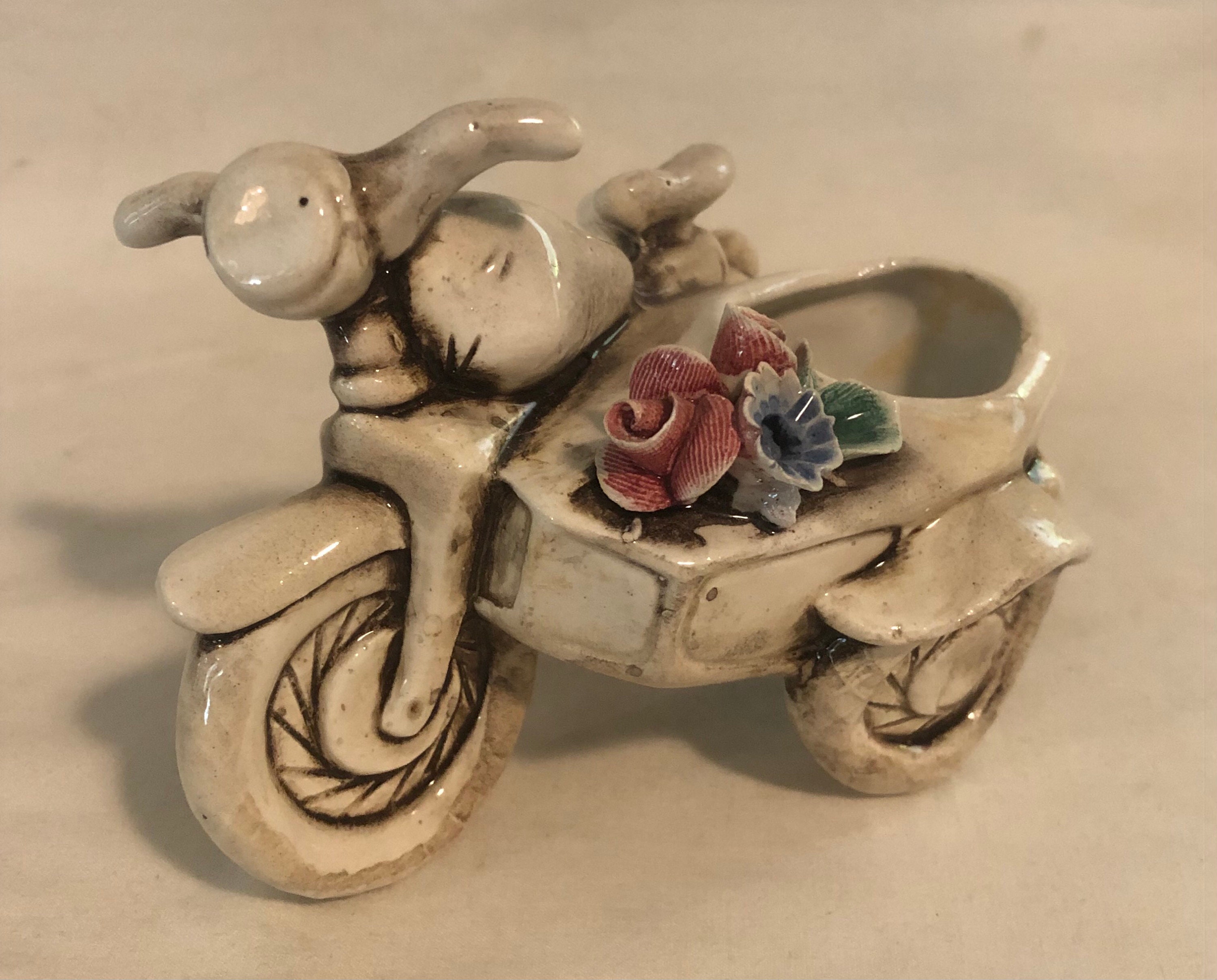 Vintage Capodimonte Motorcycle With Sidecar Vase - Etsy