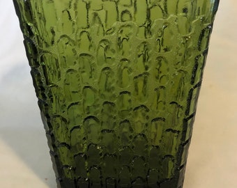 Vintage Large Mid Century Textured Green Glass Panel Vase