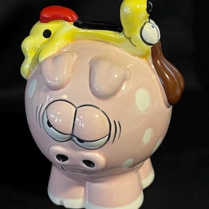 1983 Enesco Ceramic Odie from Garfield on Pig Piggy Bank