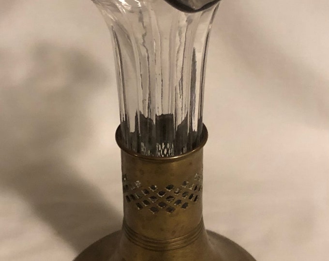 Antique Farber Bros Brass Base W/ Floral Shaped Glass Insert Vase Etsy