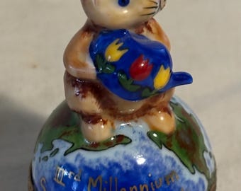 Vintage Gardener Rabbit ontop of World Third Millennium Save the Planet French Limoges Box