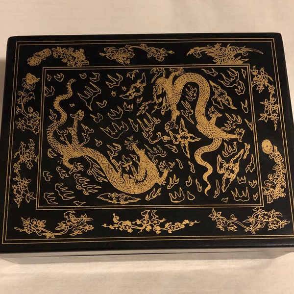 Vintage Takahashi Dragon Design Lacquer Style Lidded Box