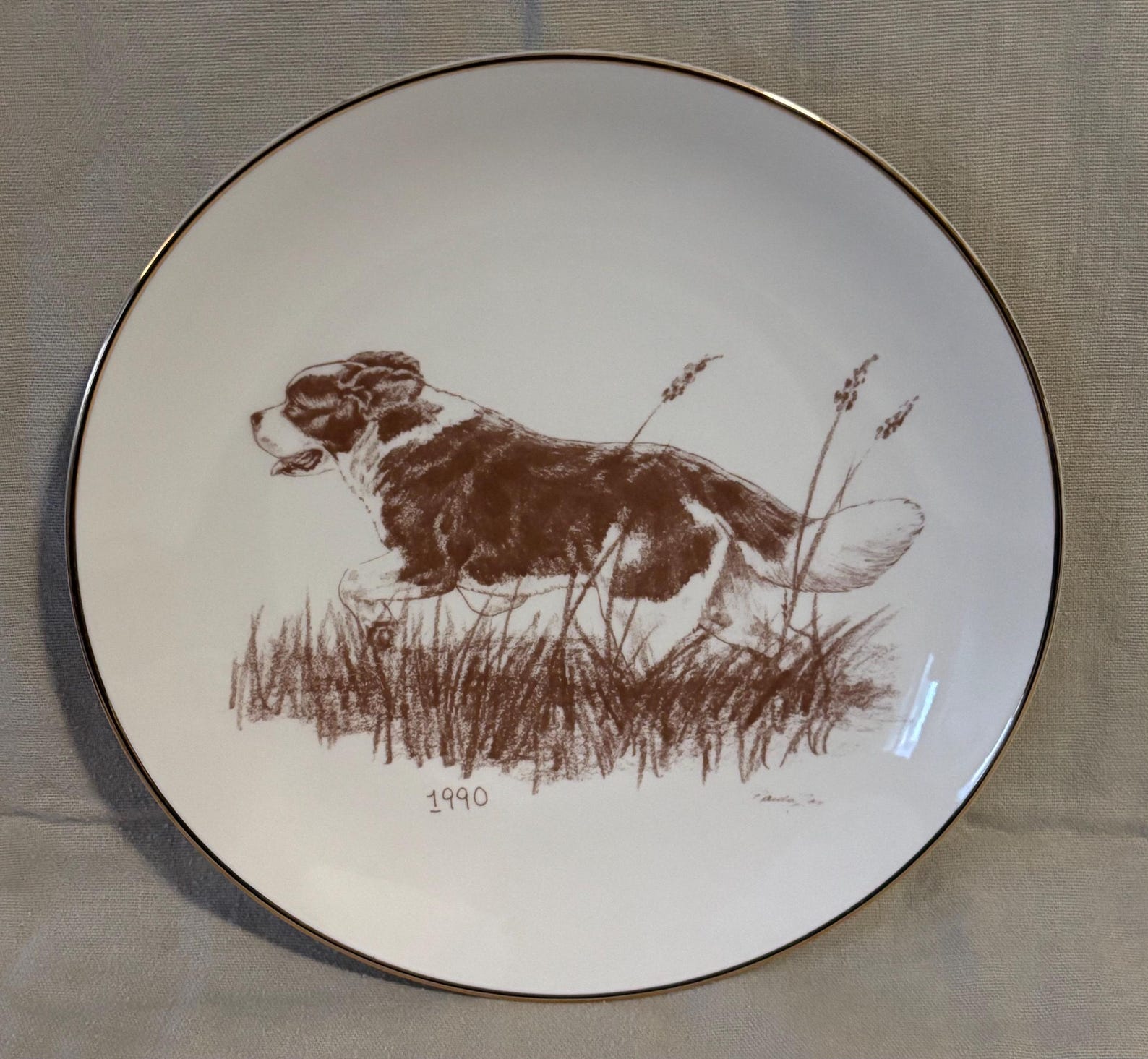 1990 Laurelwood St Bernard Dog Running Porcelain Plate