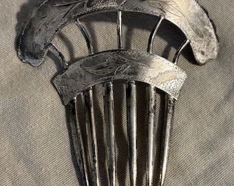 Antique Victorian Engraved Silverplate Hair Comb