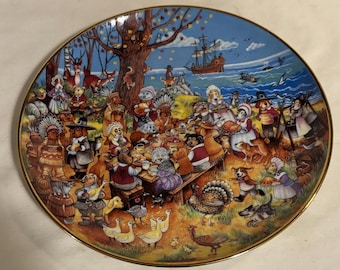 Vintage Bill Bell Paws for Thanks Thanksgiving Dog Collectible Porcelain Plate