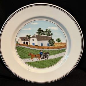 Villeroy & Boch Laplau 7 Naïf Pattern 8” Plate Man w/ Turkey in Cart