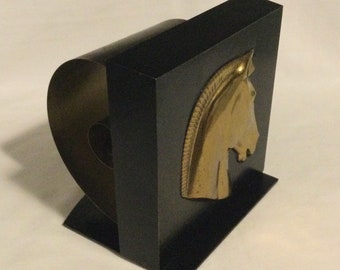 Art Deco Brass Horse with Brass Coil Bookend