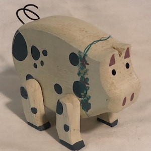 Vintage Folk Art Wooden Pig Figurine