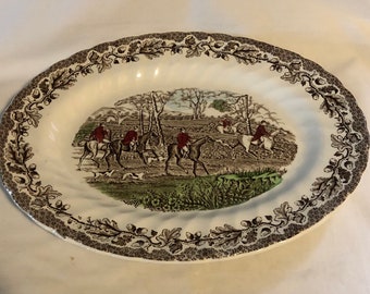 Vintage Myotts Country Life Pattern Colorful Staffordshire Oval Hunt Scene Large Platter