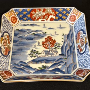 Vintage Otagiri Japanese Kozangama Square Tray w/ Landscape Scene