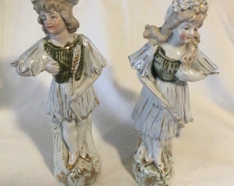 Antique Pair Victorian Man & Woman Cabinet Figurines