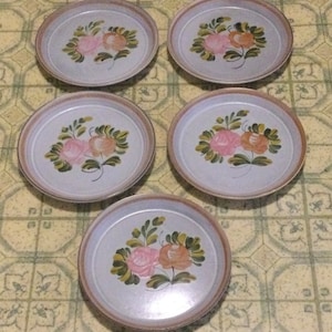 5 M B F A Pornic Peint A La Main Isabelle Pattern Dessert Plates France