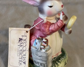 Vintage Avon The Precious Moments Collection Easter Bunny Doing Her Makeup Figurine