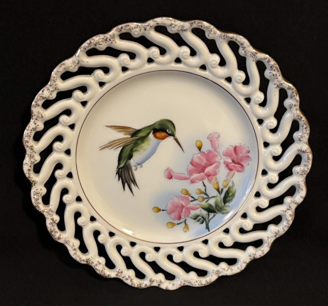 Vintage Hand Painted Japanese Fancy S Rim Ruby Throated Hummingbird ...