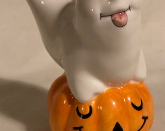 Vintage Halloween Ghost and Jack O Lantern Ceramic Figurine