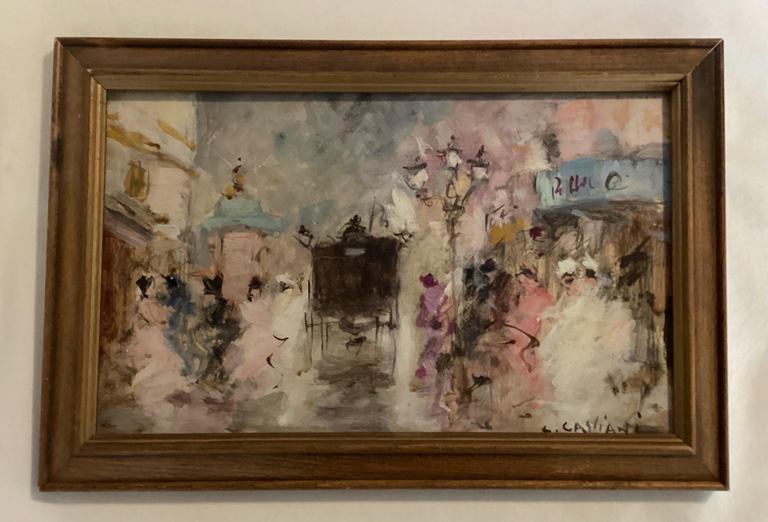 Vintage Luigi Cagliani Paris Street 12” by 8” Impressionism Oil On Board Painting