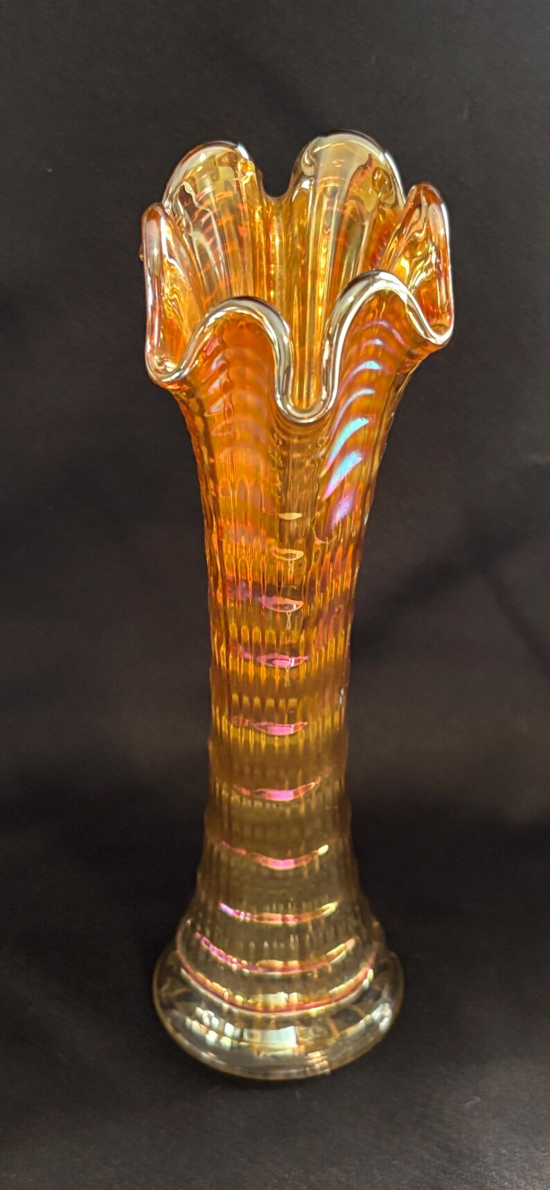 Antique Imperial Glass Marigold Ripple Pattern Swung Vase