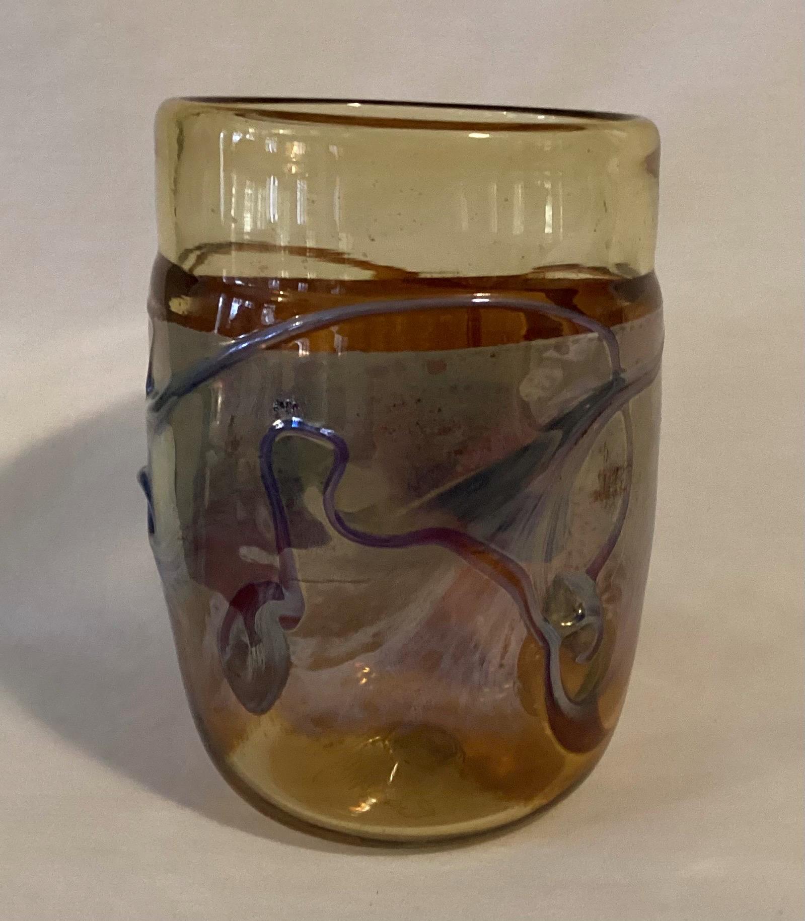 Vintage Frederick Warren Amber Glass Blue Drizzle Art Glass Tumbler - Etsy