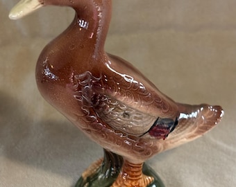 Figura de pato de cerámica vintage pintada a mano