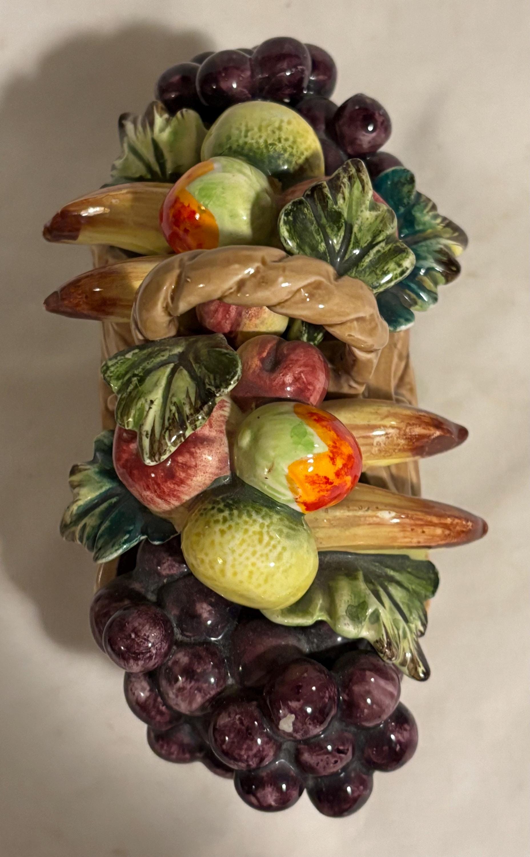 Vintage Colorful Majolica Style Figural Fruit Basket Made in Japan
