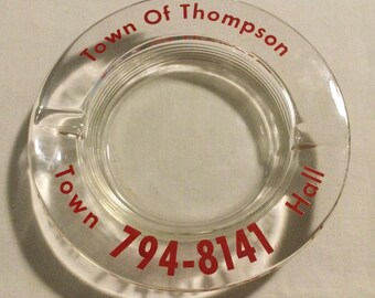 Vintage Town of Thompson Town Hall Painted Glass Ashtray