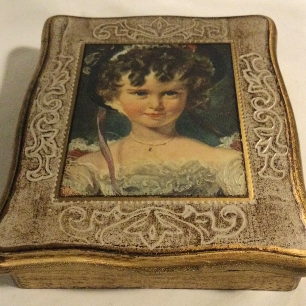 Vintage Retro Mele Young Lady Florentine Style Wooden Jewelry Box