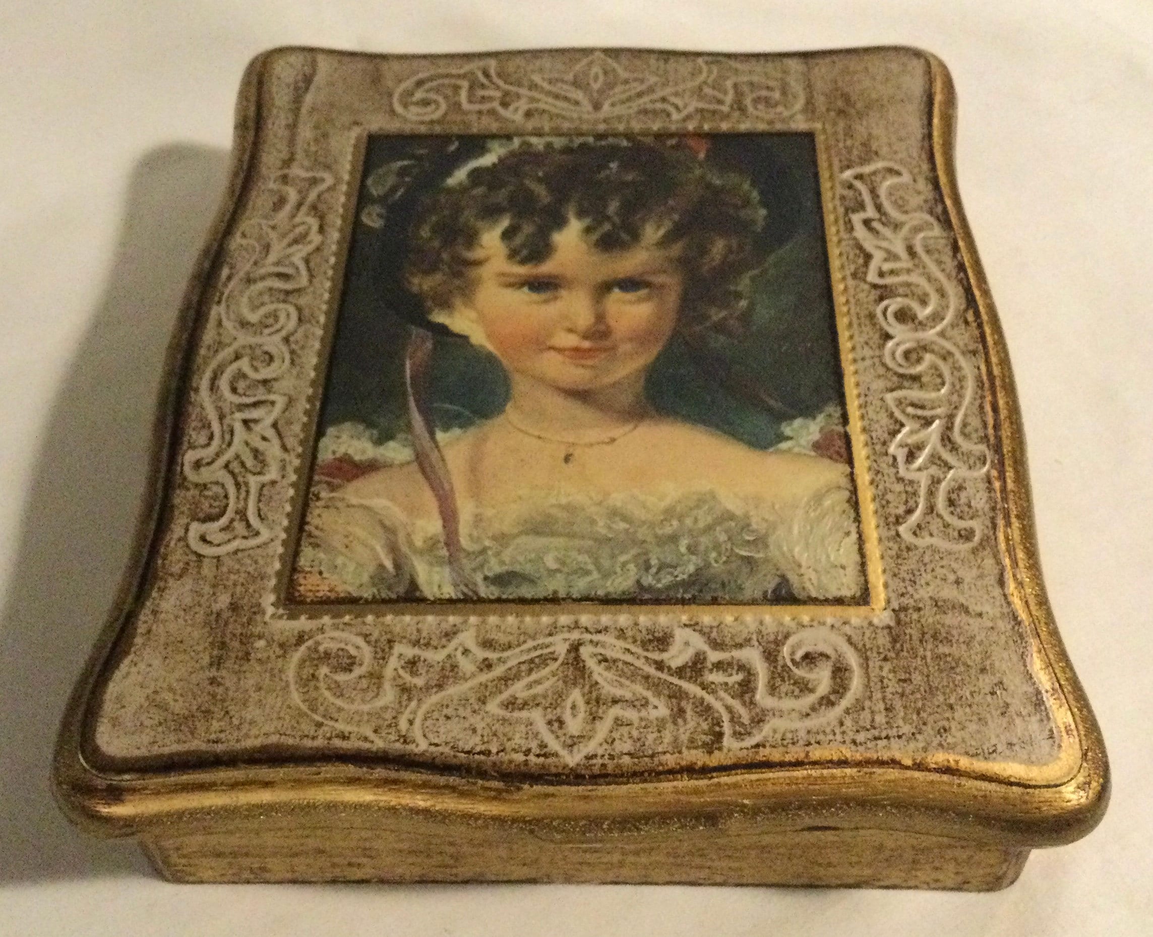 Vintage Retro Mele Young Lady Florentine Style Wooden Jewelry Box