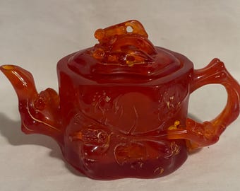 Vintage Chinese Carved Faux Amber Teapot
