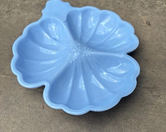 Art Deco Delphite Blue Glass Flower Shaped Serve Dish