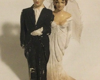 1940s  Bride and Groom Wedding Cake Topper Figurine