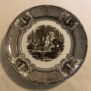 19th Century Brown Transfer Ware Staffordshire Classical Scene Plate image 1