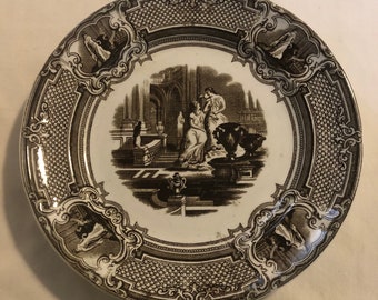 19th Century Brown Transfer Ware Staffordshire Classical Scene Plate