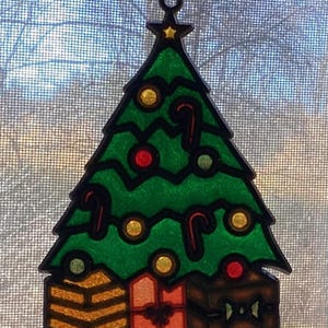 Vintage Stained Glass Christmas Tree Suncatcher Window Ornament