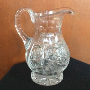 Vintage Cut Crystal Glass Starburst Pattern 7 1/4” Pitcher