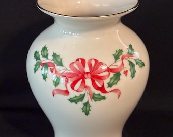 Vintage Lenox Holiday Red Ribbon Pattern Christmas Vase