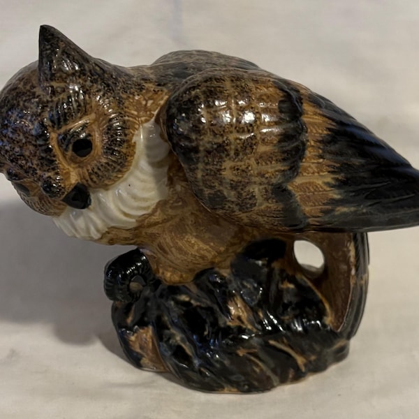 Vintage Retro Merlon Products Ceramic Brown Glaze Owl Figurine