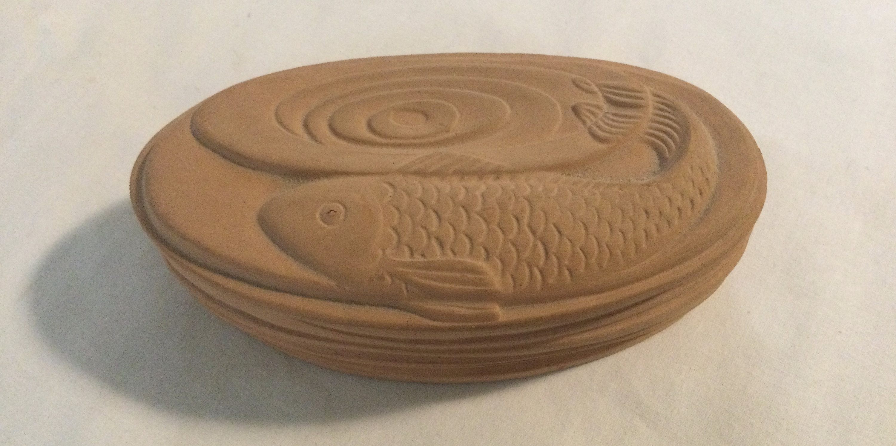 ゼニス新作モデル Vintage Oval Etsy - Box Trinket Lidded Fish Koi Terracotta 武具