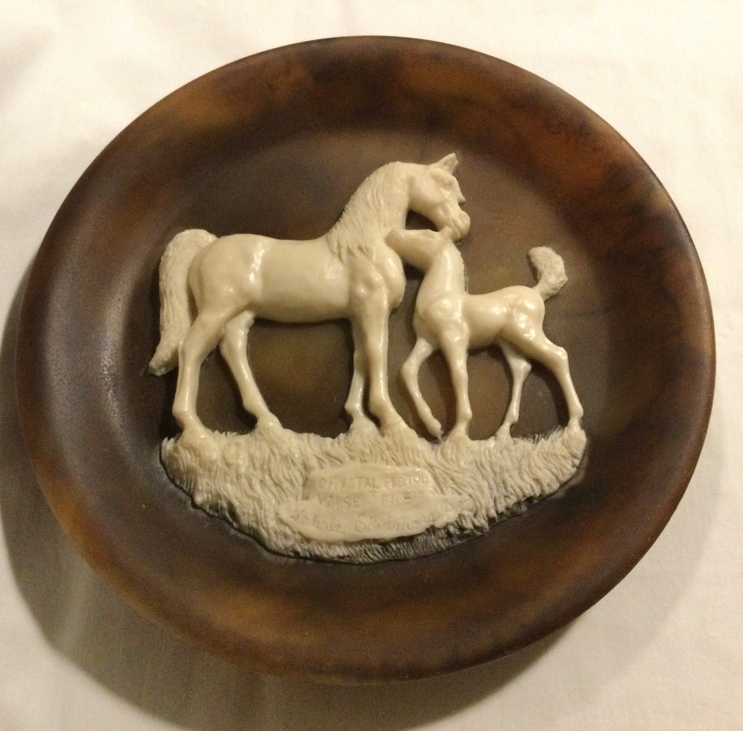 1974 Valerie Skidmore Crystal Pistol & Wise Fire Horse Relief Wall