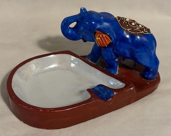 Antique Figural Blue Elepant Trunk Up Made in Japan Ashtray