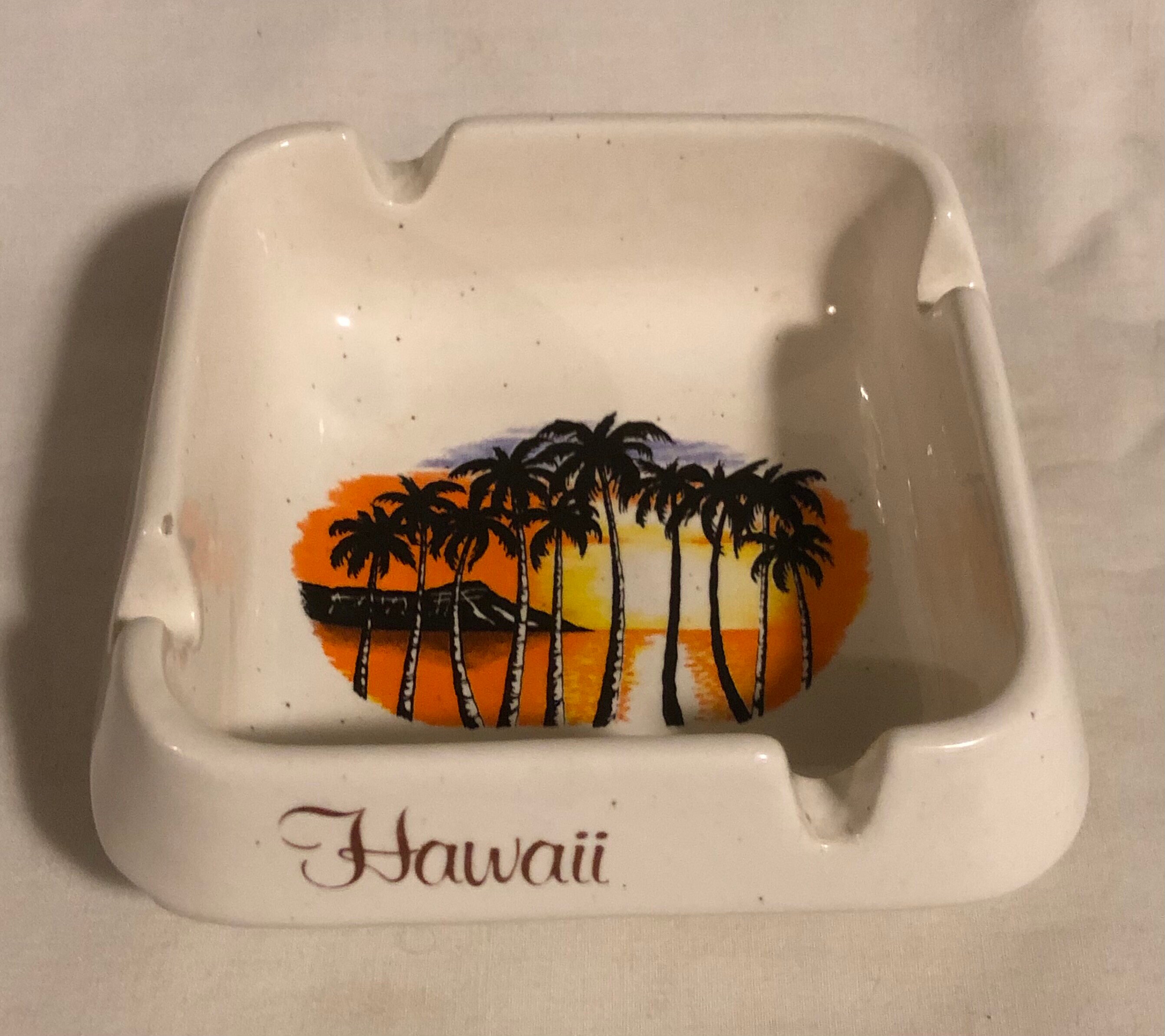 Vintage Retro Pottery Craft Hawaii Diamondhead & Palm Trees Scenic