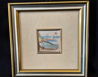 Vintage Framed Italian Boat by Sea Sterling Silver Plaque