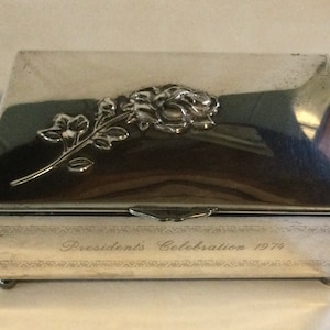 Vintage President’s Celebration Silverplate Rose Lid Jewelry Box