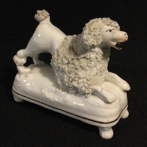 Antique 19th Century Staffordshire Poodle Playing with Stick Figurine