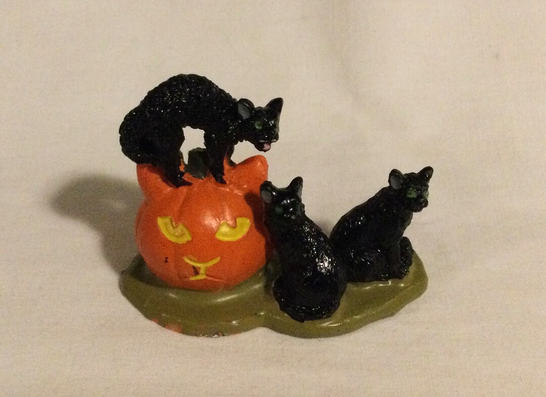 Vintage Miniature Halloween Lemax Black Cats With Jack O Etsy