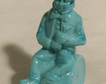 1982 Moser Glass Blue Glass Circus Clown on Barrel The End Figurine