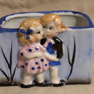 Vintage Small Art Deco Made in Japan Boy & Gorl Planter