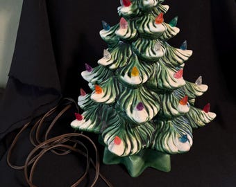 1976 Large Ceramic Arts Project 2p Electrified Ceramic Christmas Tree