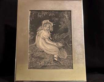 Lámina enmarcada de la rima infantil victoriana de la Pequeña Miss Muffet