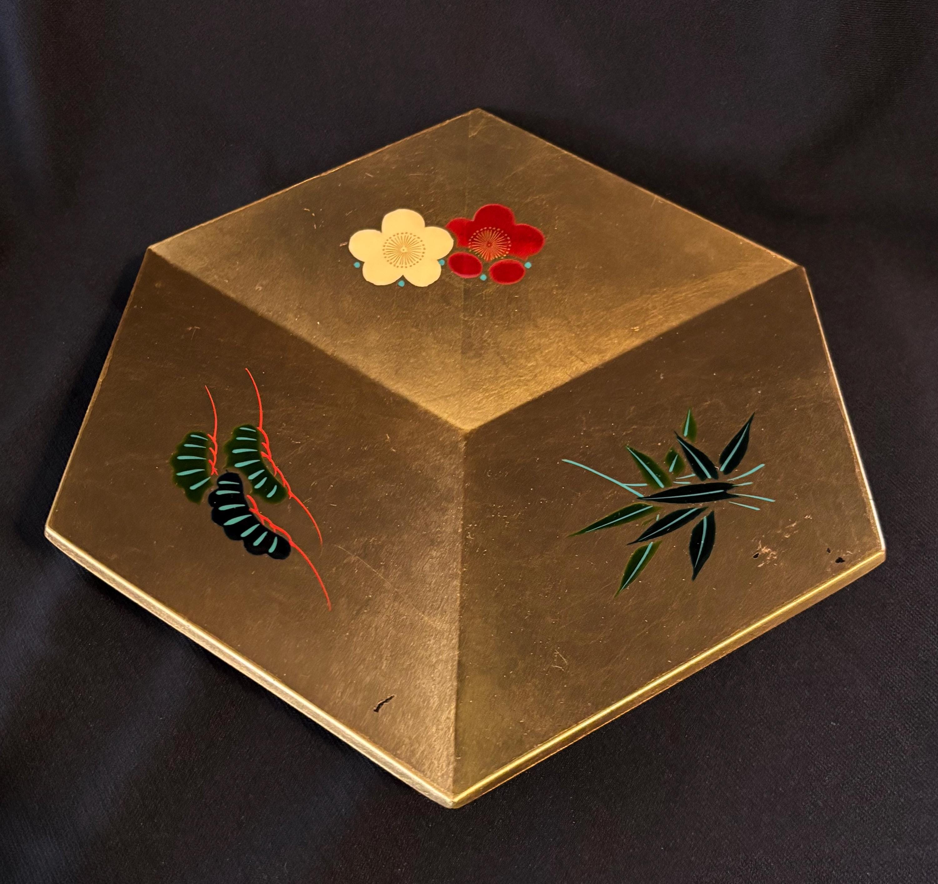 Vintage Lacquer Hexagon Shaped Japanese Futuristic Sushi Platter