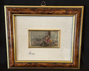 Vintage Framed Italian Winter Scene on Sterling Silver Plaque